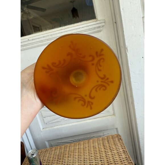 Vintage MCM Large Pedestal Vase Goblet Amber satin Glass Courting Couple 12" - Picture 5 of 10